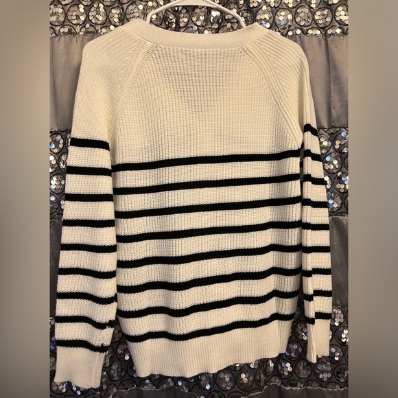 SHEIN White Black Striped Button Cardigan Sweater Small - Picture 3 of 3